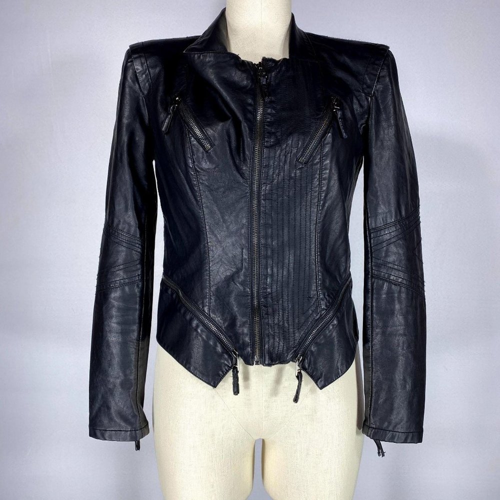 SOLD Blank NYC Black Faux Leather Moto Jacket Sz S - Picture 1 of 9